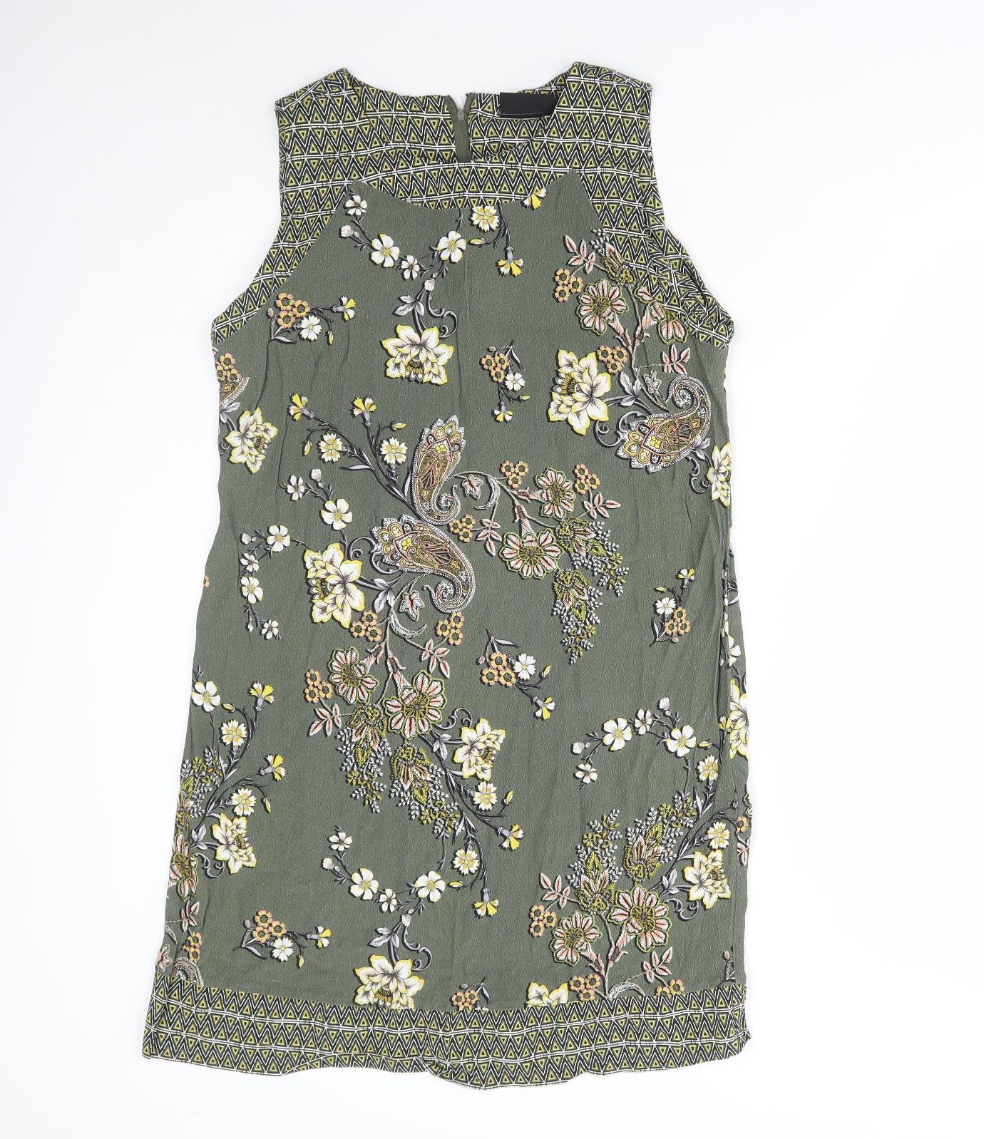 Wallis Womens Multicoloured Floral Polyester Tank Dress Size 16 Round Neck Zip