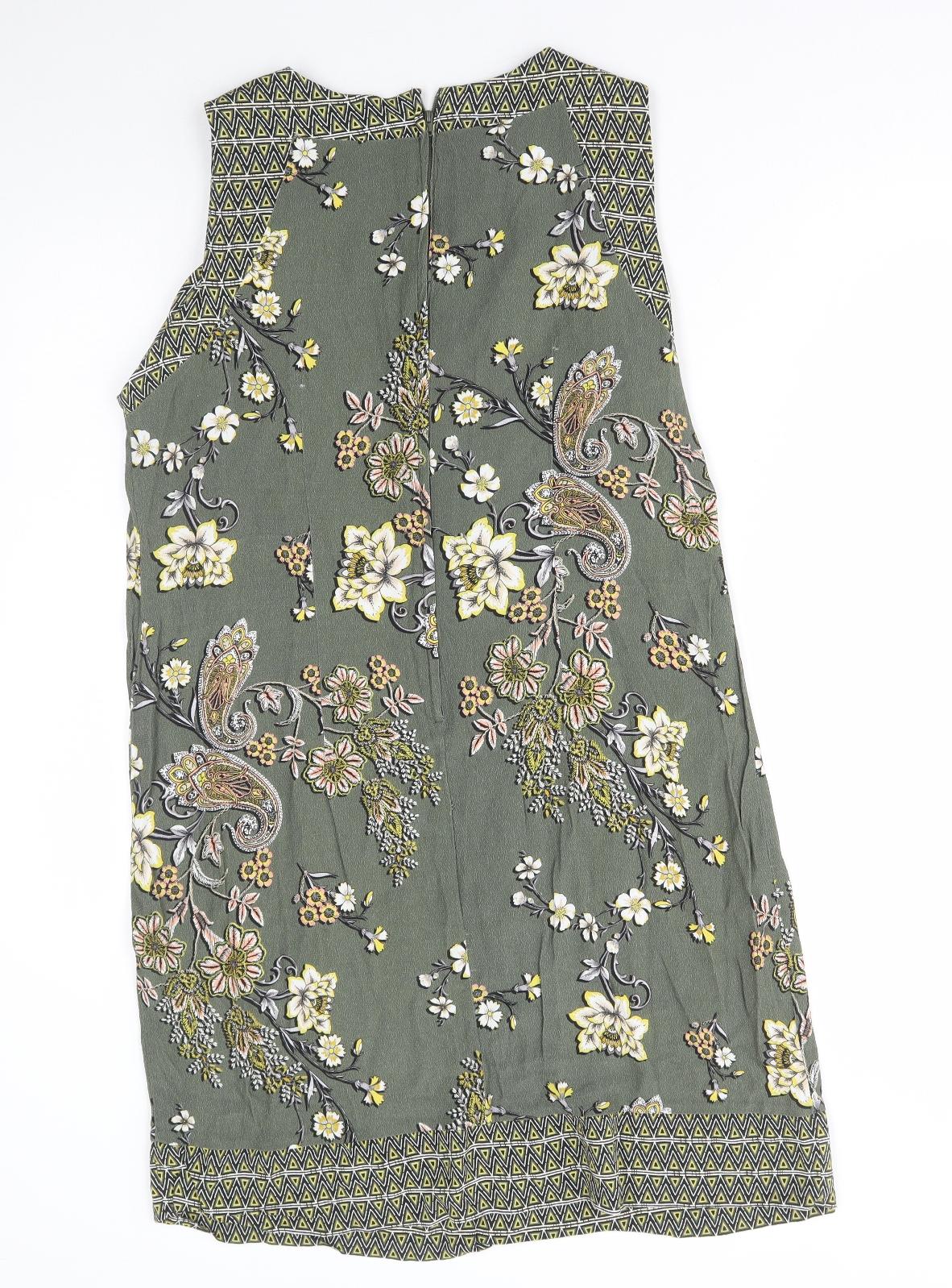 Wallis Womens Multicoloured Floral Polyester Tank Dress Size 16 Round Neck Zip