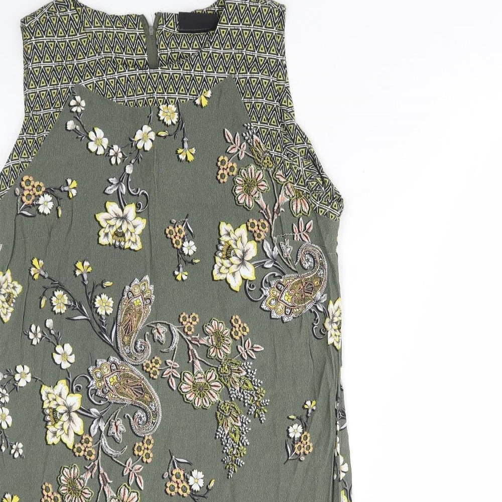 Wallis Womens Multicoloured Floral Polyester Tank Dress Size 16 Round Neck Zip