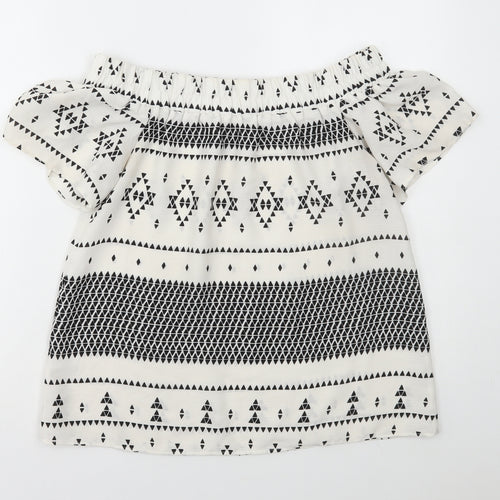 Atmos & Here Womens White Geometric Polyester Basic Blouse Size 10 Off the Shoulder