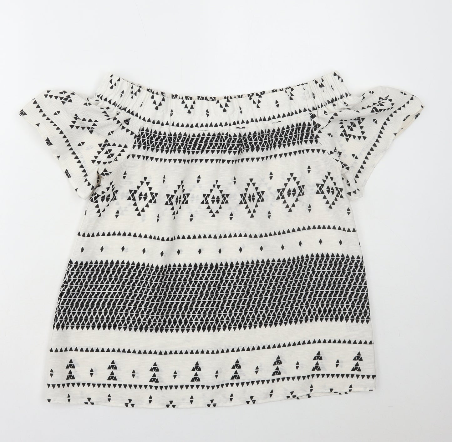 Atmos & Here Womens White Geometric Polyester Basic Blouse Size 10 Off the Shoulder