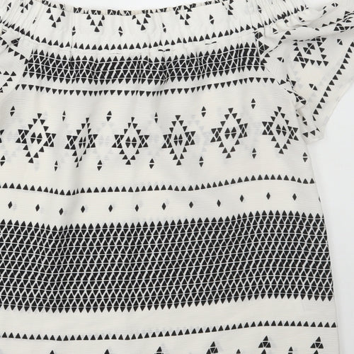 Atmos & Here Womens White Geometric Polyester Basic Blouse Size 10 Off the Shoulder