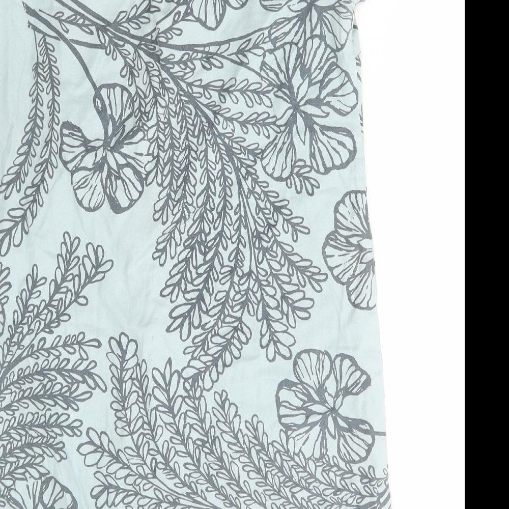 White Stuff Womens Blue Floral Cotton Basic T-Shirt Size 12 Scoop Neck