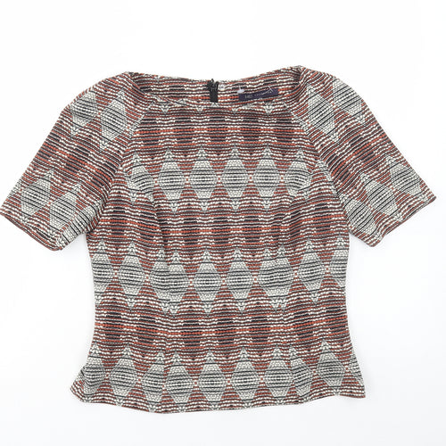 Marks and Spencer Womens Multicoloured Geometric Polyester Basic T-Shirt Size 10 Scoop Neck