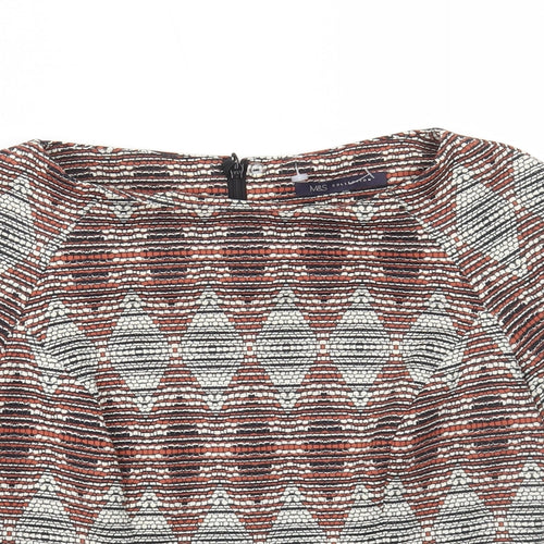 Marks and Spencer Womens Multicoloured Geometric Polyester Basic T-Shirt Size 10 Scoop Neck