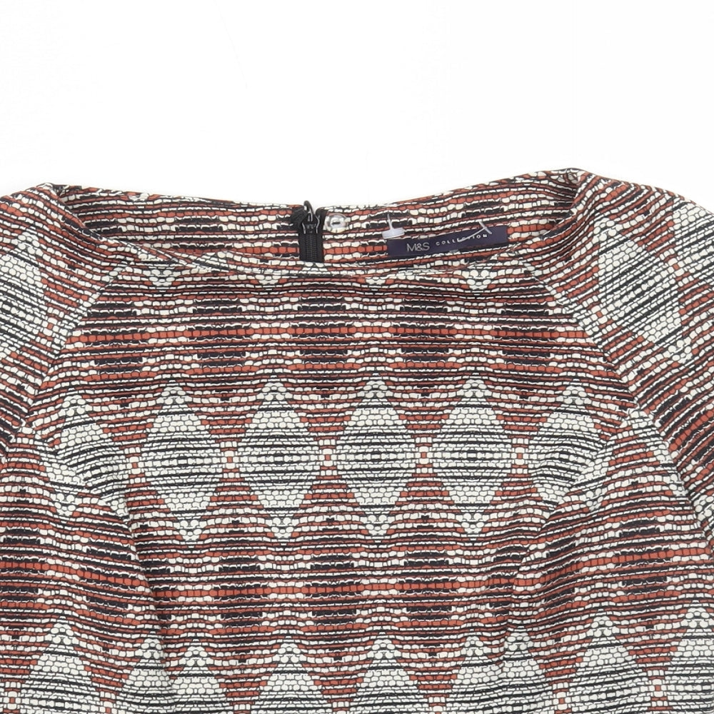 Marks and Spencer Womens Multicoloured Geometric Polyester Basic T-Shirt Size 10 Scoop Neck