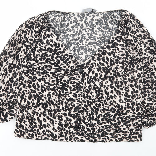 ASOS Womens Multicoloured Animal Print Cotton Basic Blouse Size 14 V-Neck - Leopard Print