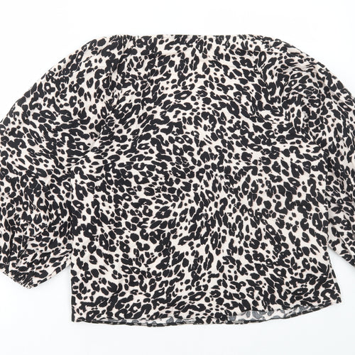 ASOS Womens Multicoloured Animal Print Cotton Basic Blouse Size 14 V-Neck - Leopard Print