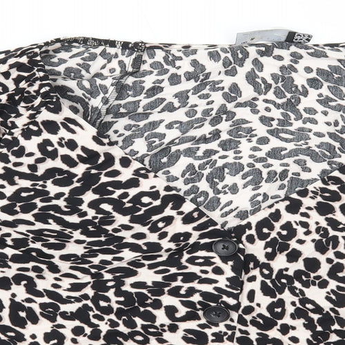 ASOS Womens Multicoloured Animal Print Cotton Basic Blouse Size 14 V-Neck - Leopard Print