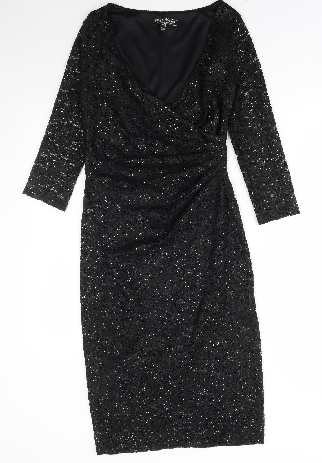 Dorothy Perkins Womens Black Polyester Bodycon Size 10 V-Neck Pullover