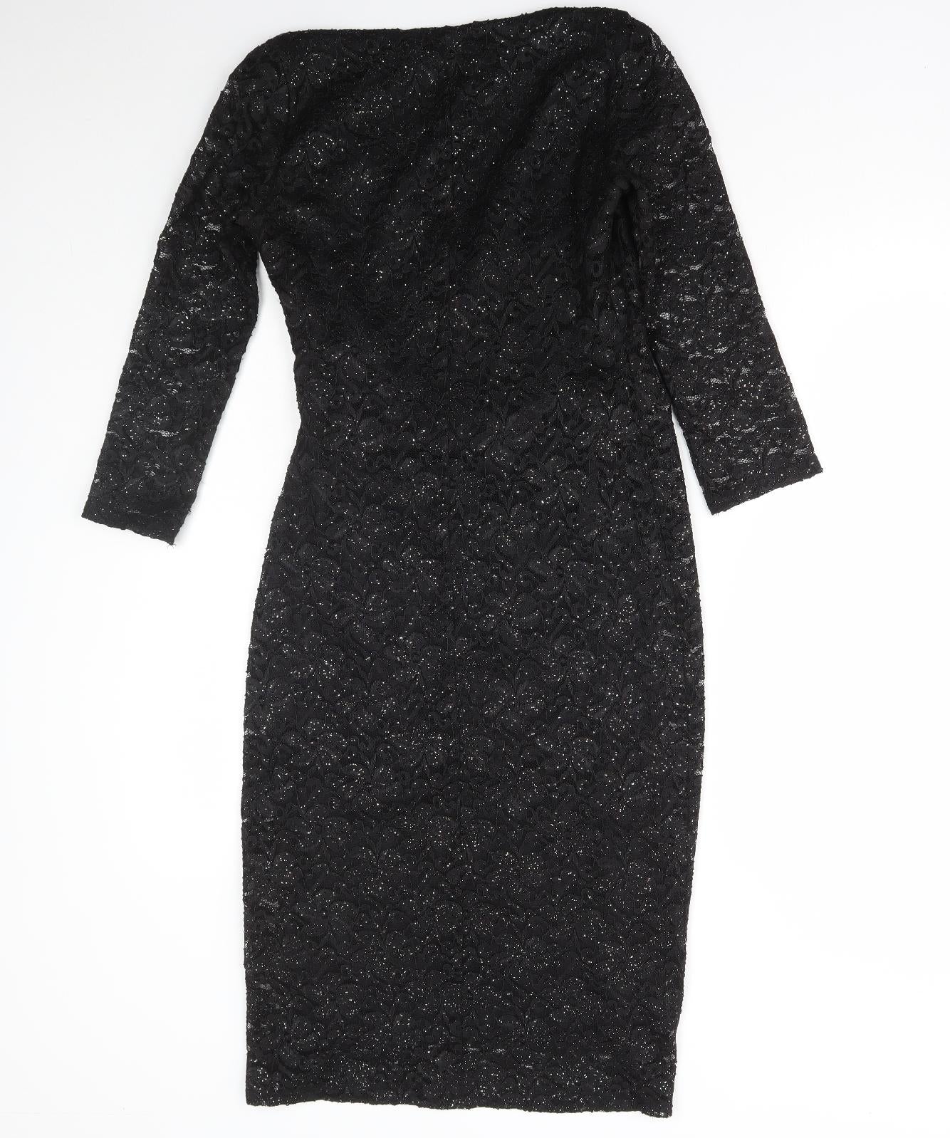 Dorothy Perkins Womens Black Polyester Bodycon Size 10 V-Neck Pullover