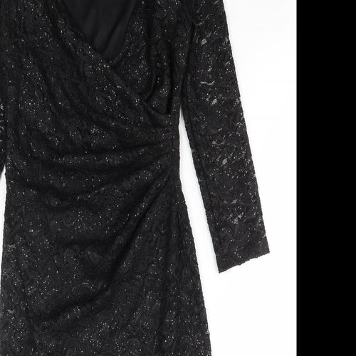 Dorothy Perkins Womens Black Polyester Bodycon Size 10 V-Neck Pullover