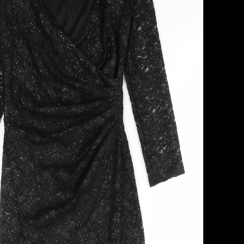Dorothy Perkins Womens Black Polyester Bodycon Size 10 V-Neck Pullover