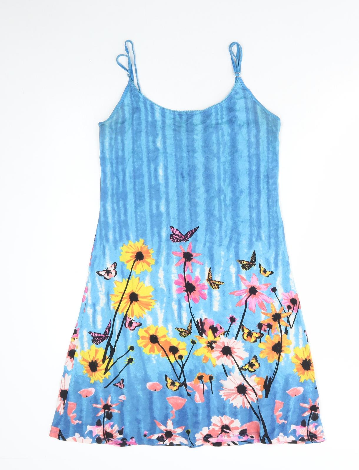 Joe Browns Womens Blue Floral Cotton Slip Dress Size 10 Round Neck Pullover