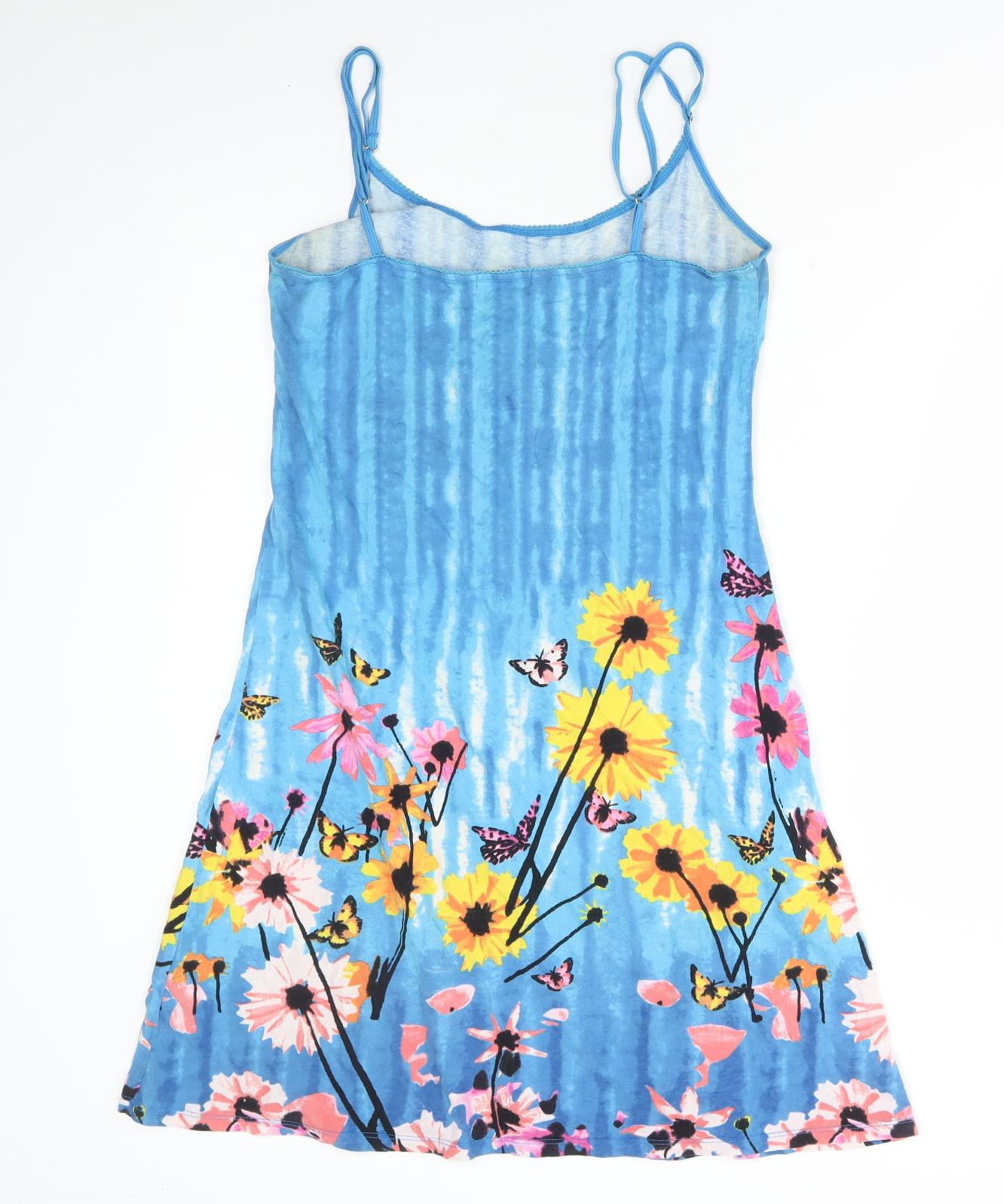 Joe Browns Womens Blue Floral Cotton Slip Dress Size 10 Round Neck Pullover