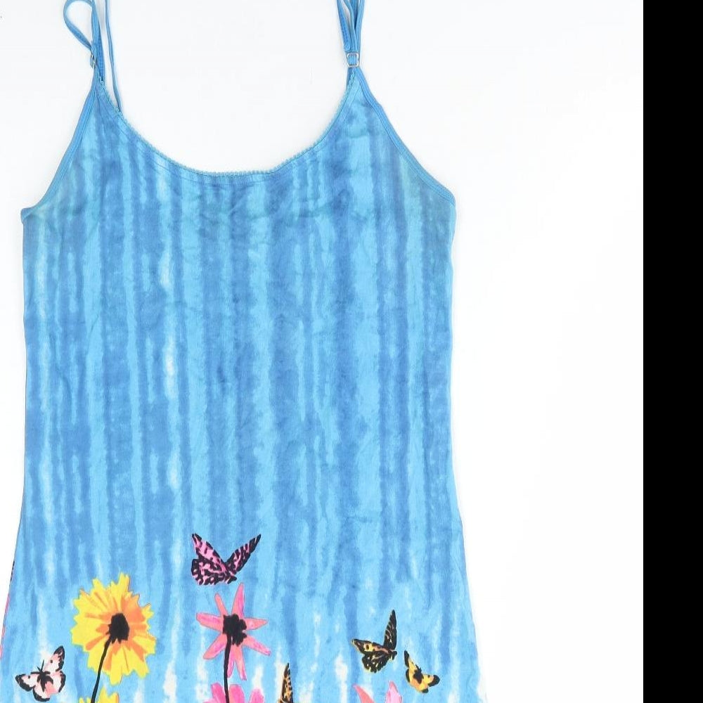 Joe Browns Womens Blue Floral Cotton Slip Dress Size 10 Round Neck Pullover
