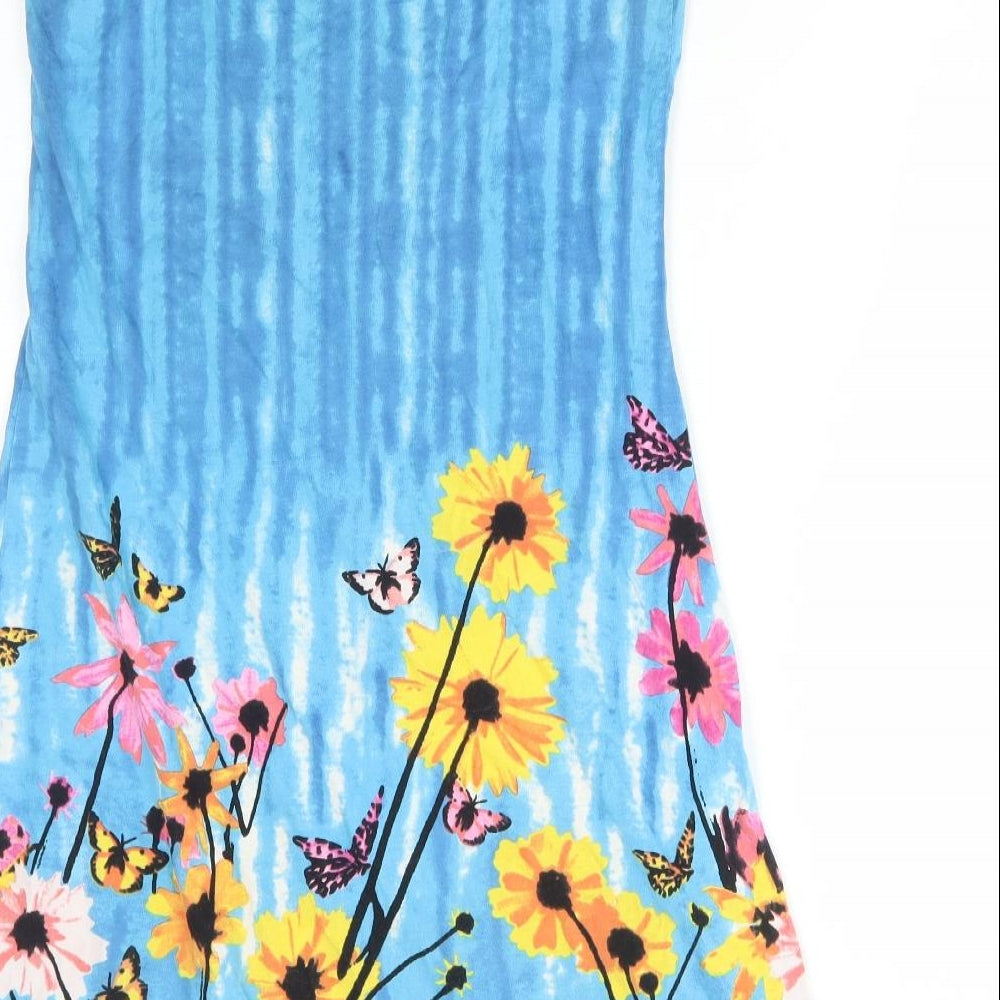 Joe Browns Womens Blue Floral Cotton Slip Dress Size 10 Round Neck Pullover