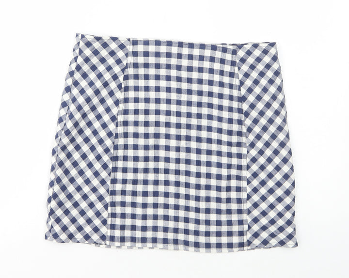 Cooperative Womens Blue Check Cotton Mini Skirt Size L Zip