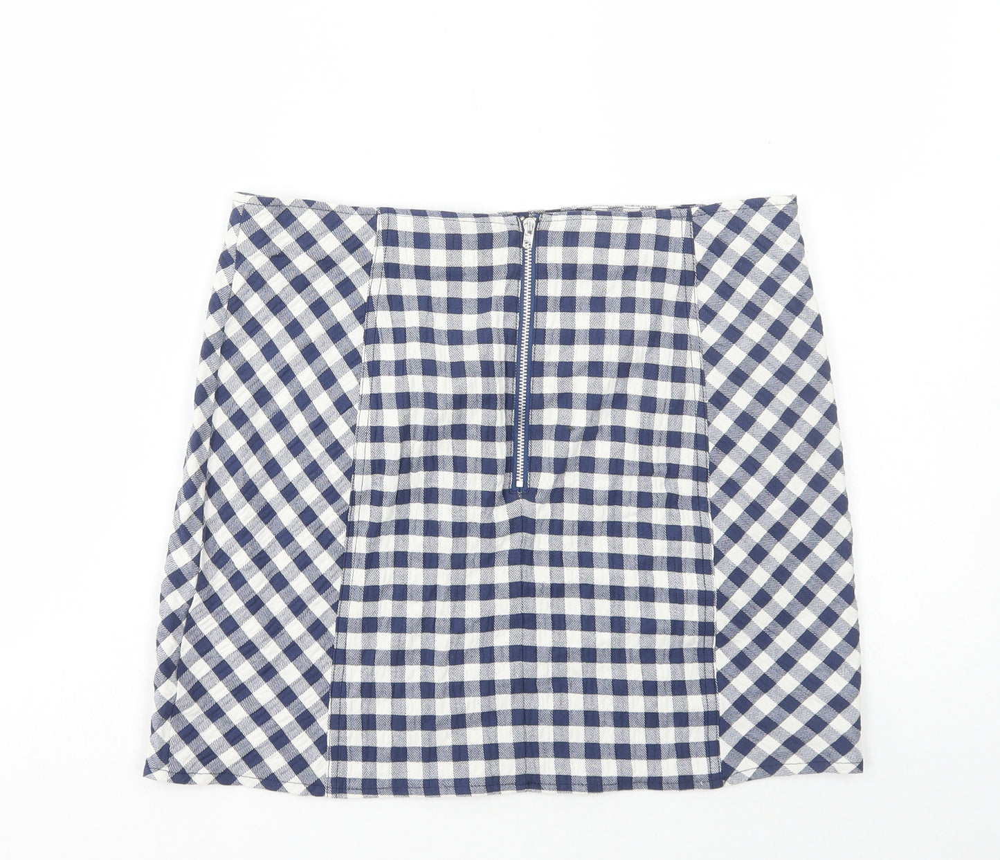 Cooperative Womens Blue Check Cotton Mini Skirt Size L Zip