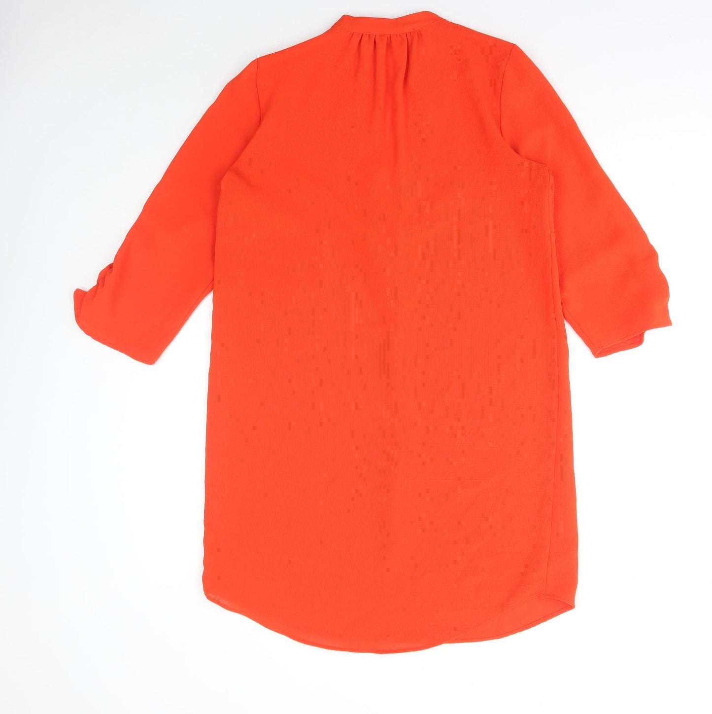 Zara Womens Orange Polyester Shirt Dress Size XS V-Neck Button