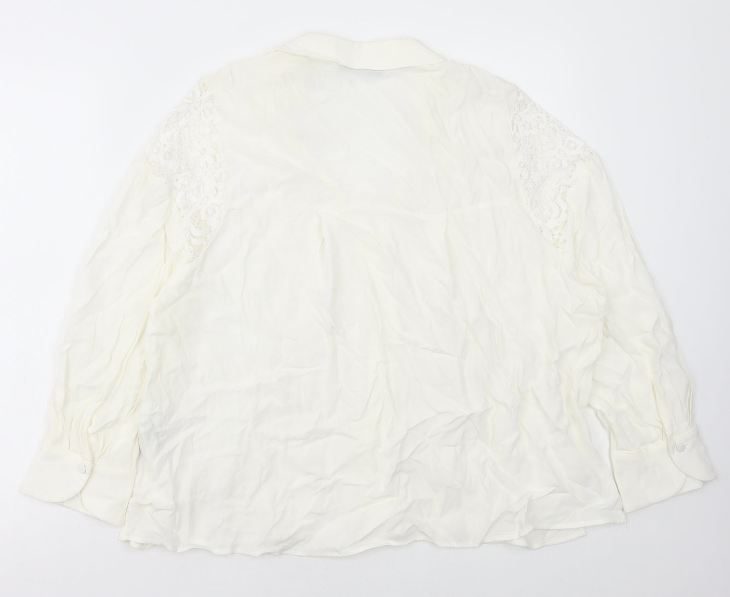 Marks and Spencer Womens White Polyamide Basic Blouse Size 14 V-Neck