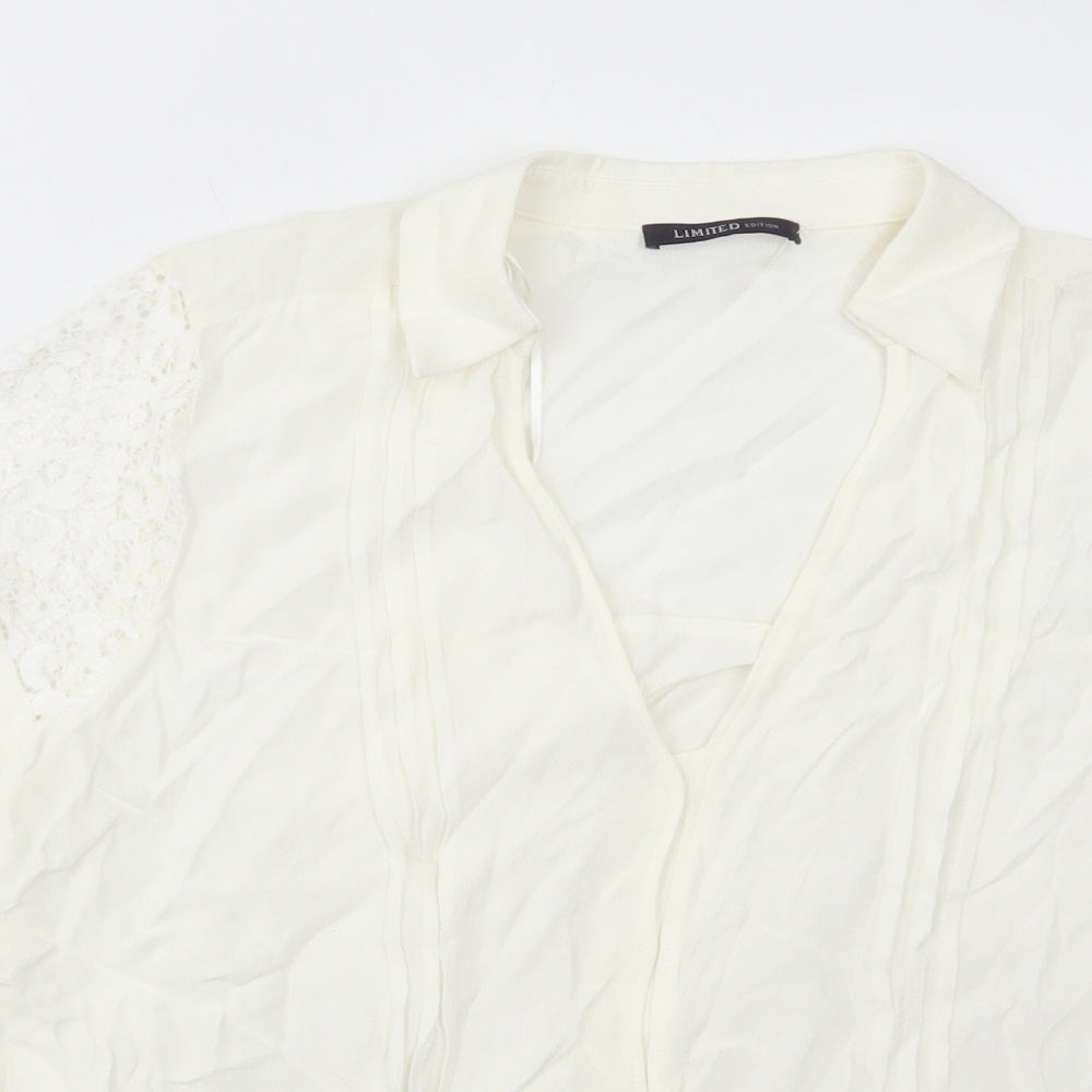 Marks and Spencer Womens White Polyamide Basic Blouse Size 14 V-Neck