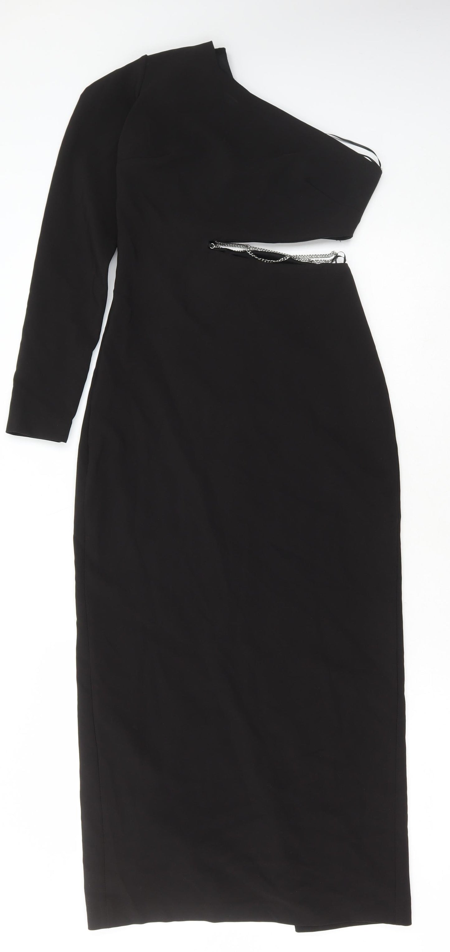 Zara Womens Black Polyester Pencil Dress Size S One Shoulder Zip