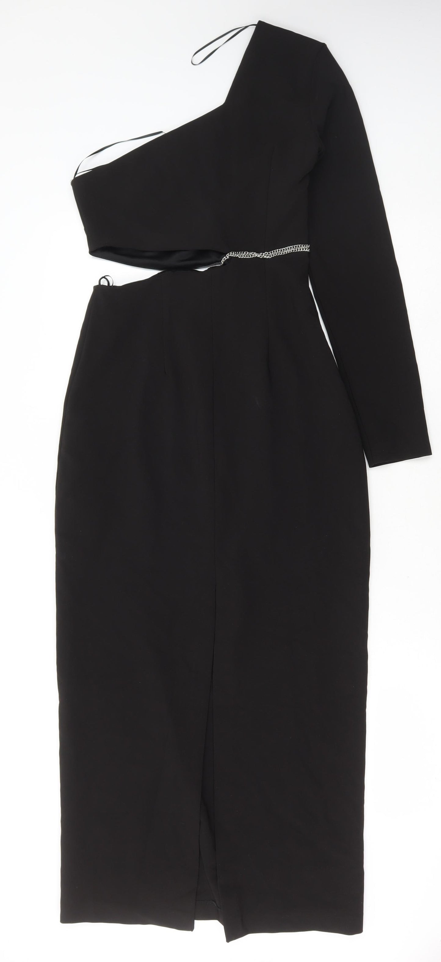 Zara Womens Black Polyester Pencil Dress Size S One Shoulder Zip