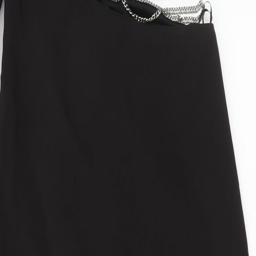 Zara Womens Black Polyester Pencil Dress Size S One Shoulder Zip