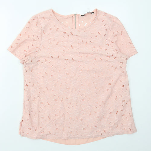 Dororthy Perkins Womens Pink Nylon Basic T-Shirt Size 14 Round Neck