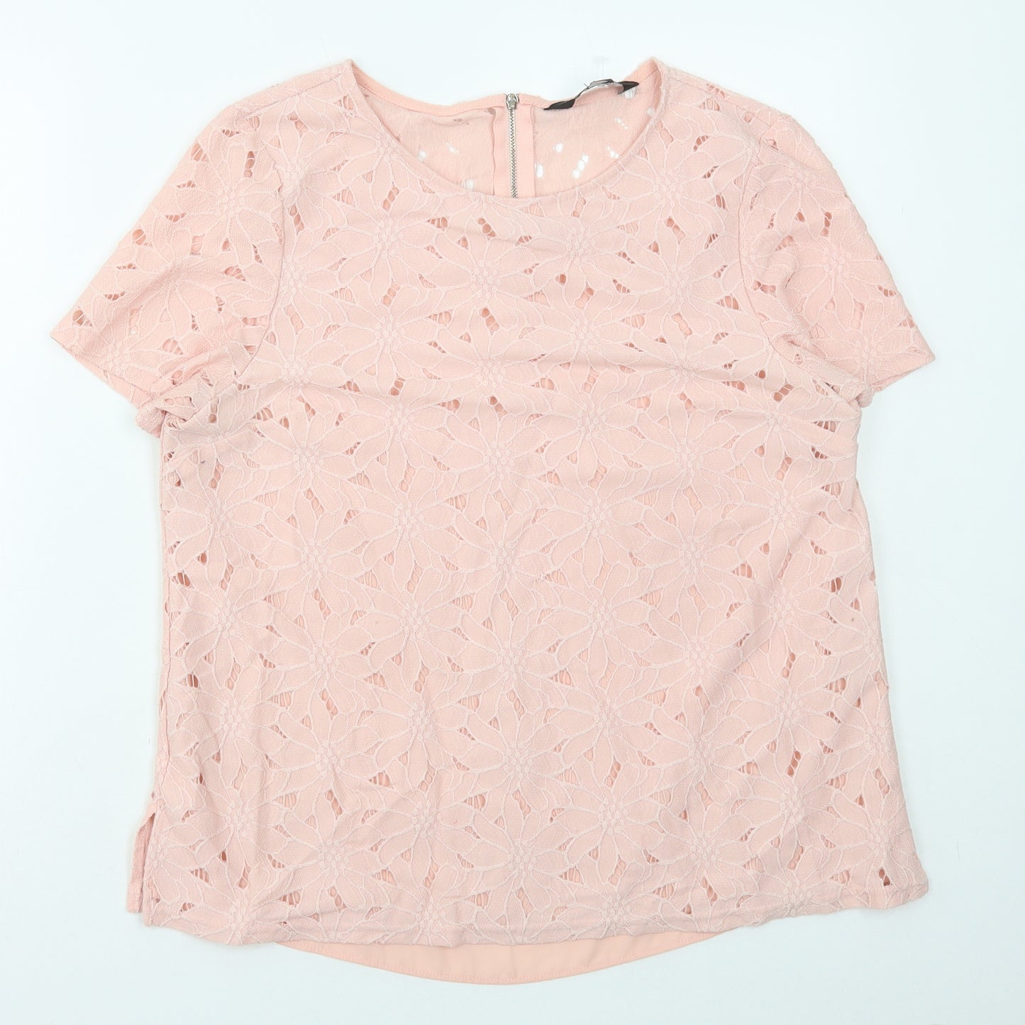 Dororthy Perkins Womens Pink Nylon Basic T-Shirt Size 14 Round Neck