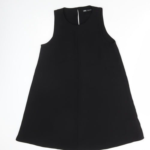 Zara Womens Black Polyester A-Line Size S High Neck Button