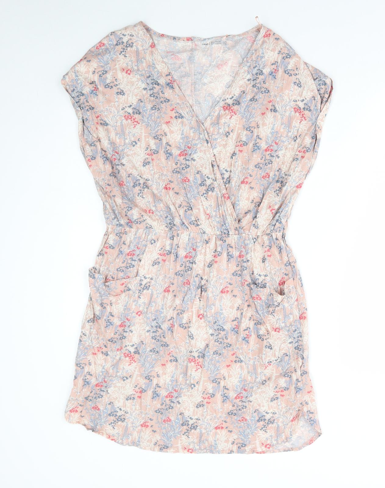 NEXT Womens Multicoloured Floral Cotton A-Line Size 16 V-Neck Pullover