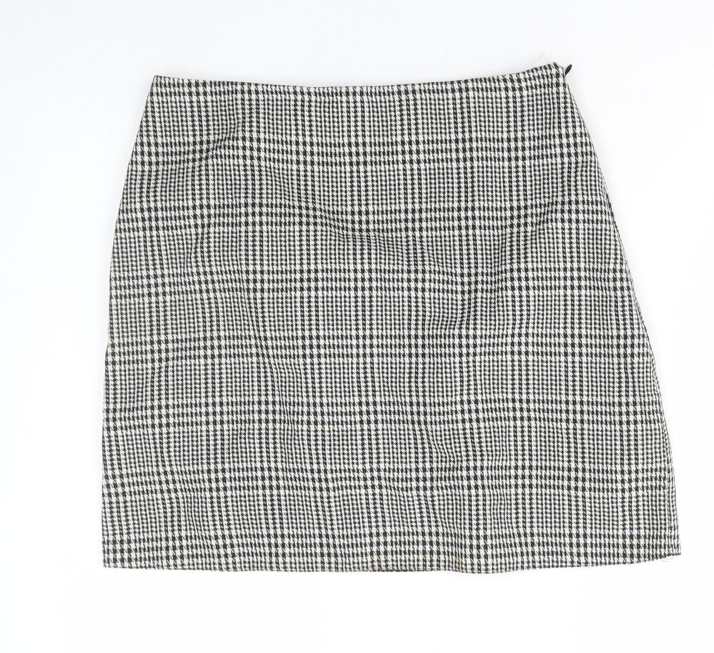 New Look Womens Black Argyle/Diamond Polyester Mini Skirt Size 12 Zip