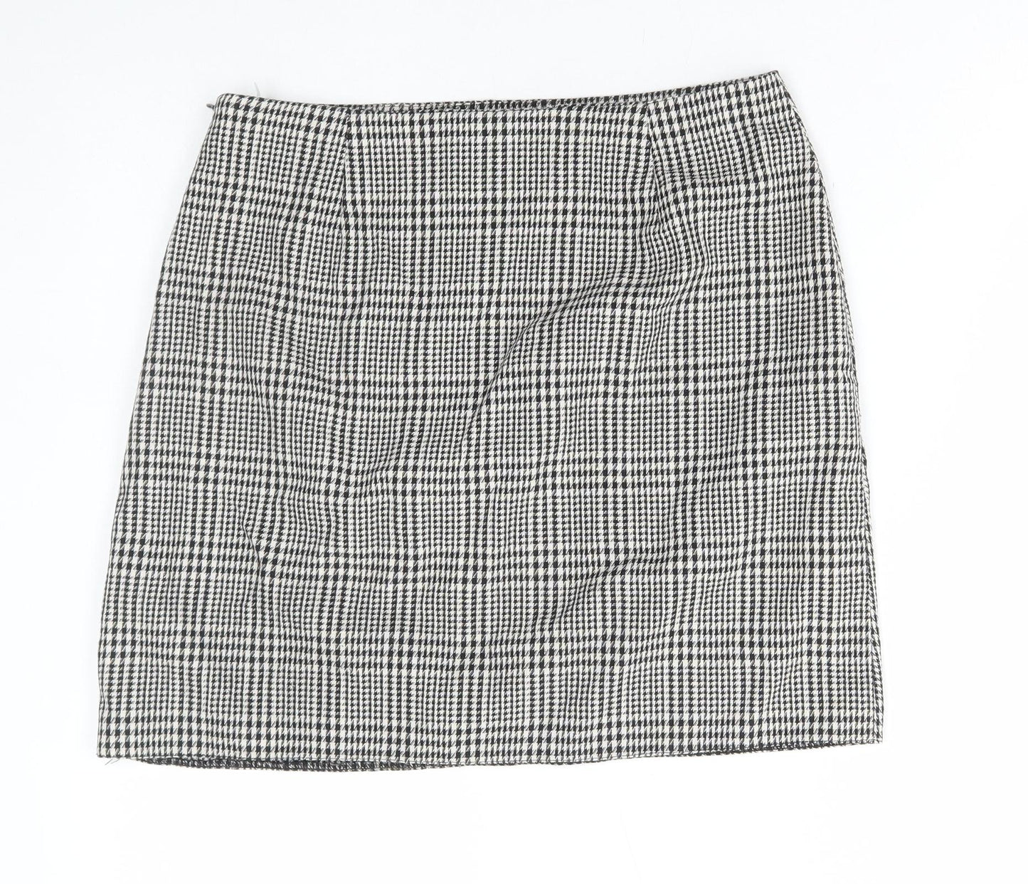 New Look Womens Black Argyle/Diamond Polyester Mini Skirt Size 12 Zip