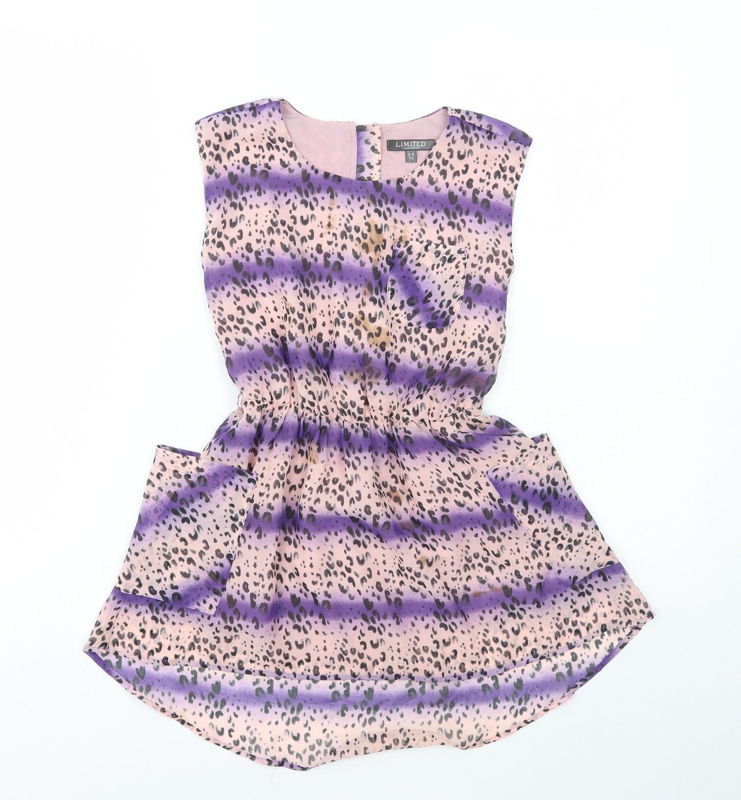 Limited Collection Girls Multicoloured Animal Print Polyester Basic Blouse Size 5-6 Years Round Neck Zip - Leopard Print