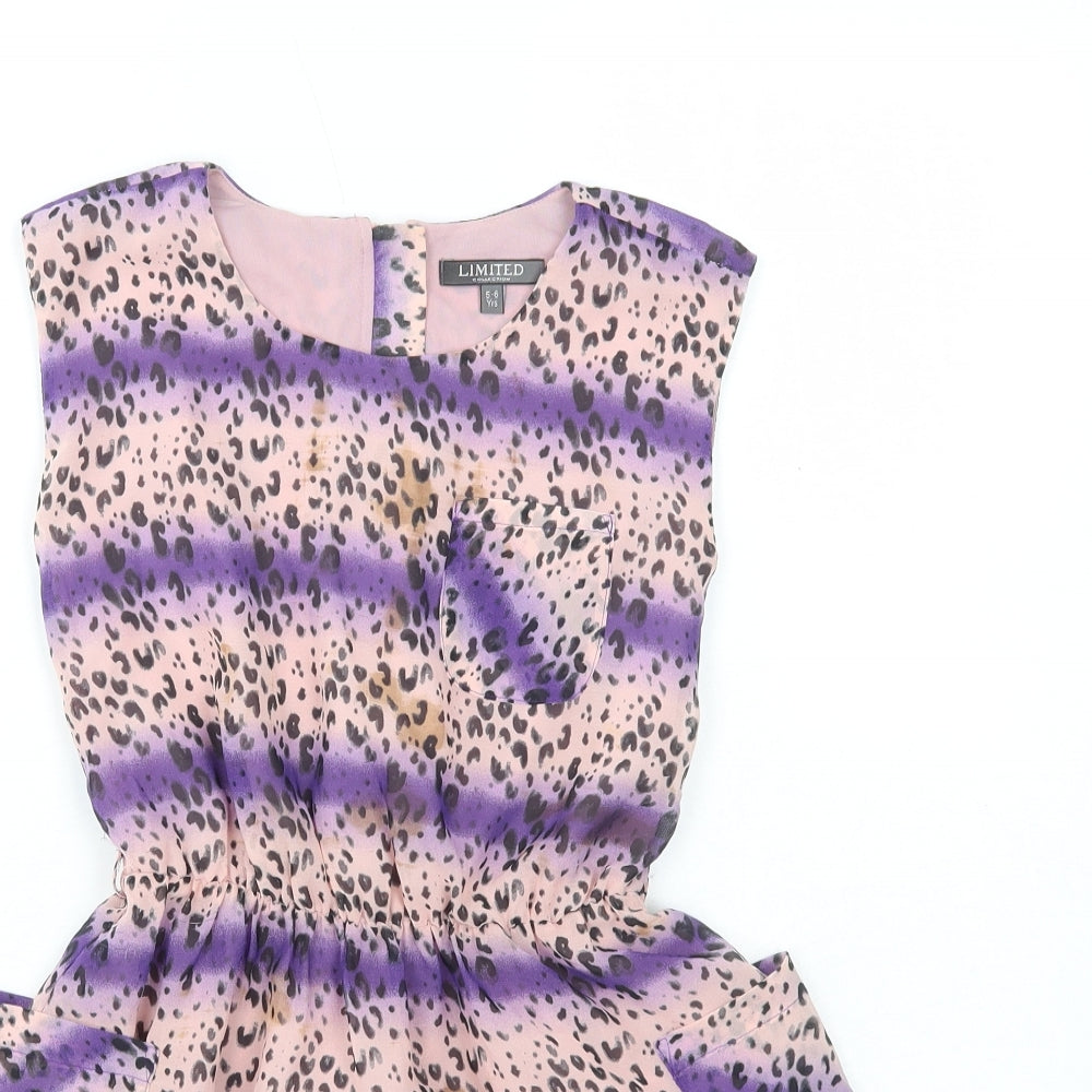 Limited Collection Girls Multicoloured Animal Print Polyester Basic Blouse Size 5-6 Years Round Neck Zip - Leopard Print