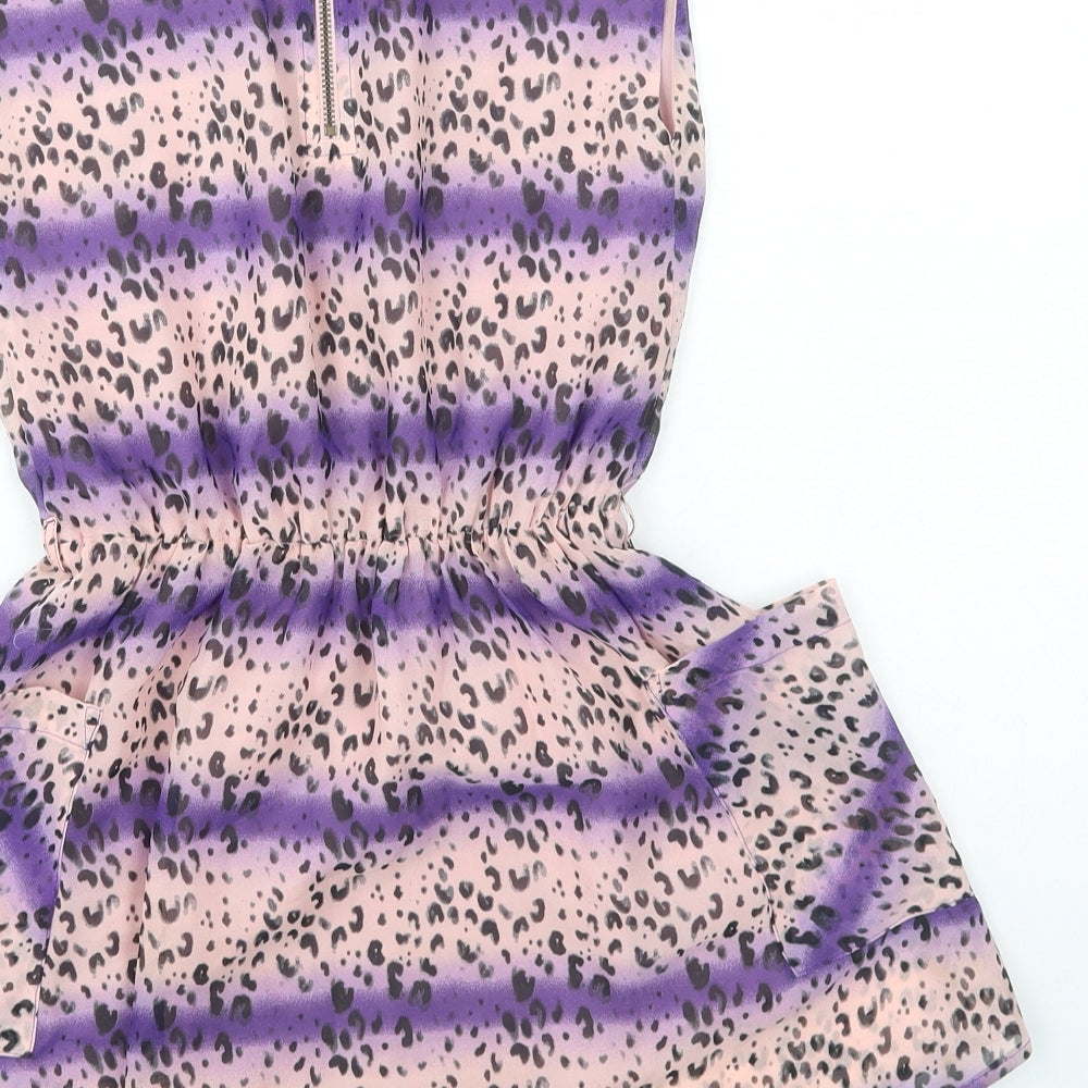 Limited Collection Girls Multicoloured Animal Print Polyester Basic Blouse Size 5-6 Years Round Neck Zip - Leopard Print