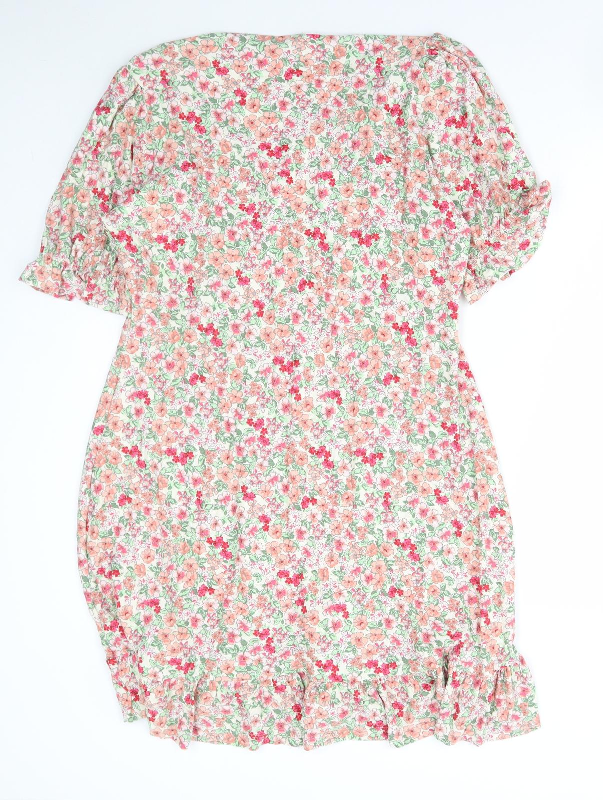 F&F Womens Multicoloured Floral Viscose A-Line Size 18 V-Neck Pullover