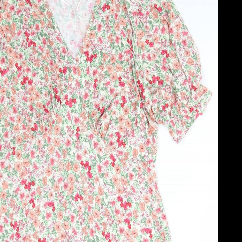 F&F Womens Multicoloured Floral Viscose A-Line Size 18 V-Neck Pullover