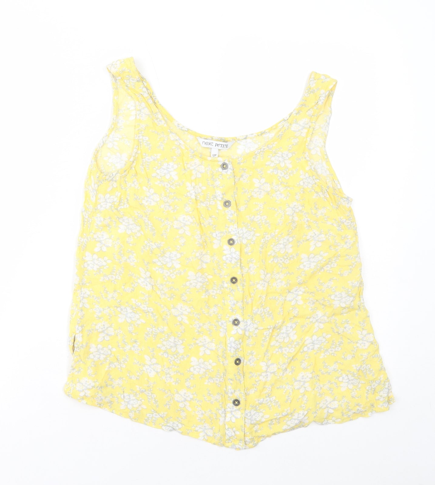NEXT Womens Yellow Floral Polyester Basic Tank Size 12 Scoop Neck