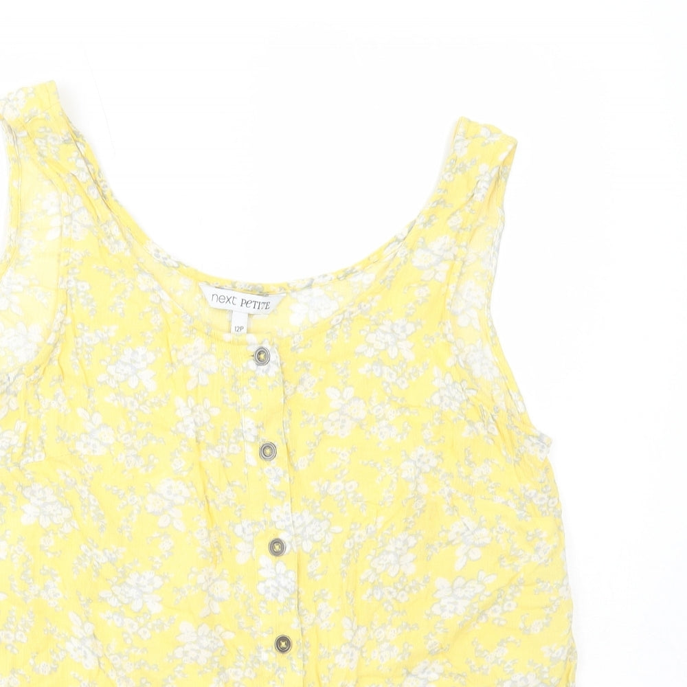 NEXT Womens Yellow Floral Polyester Basic Tank Size 12 Scoop Neck