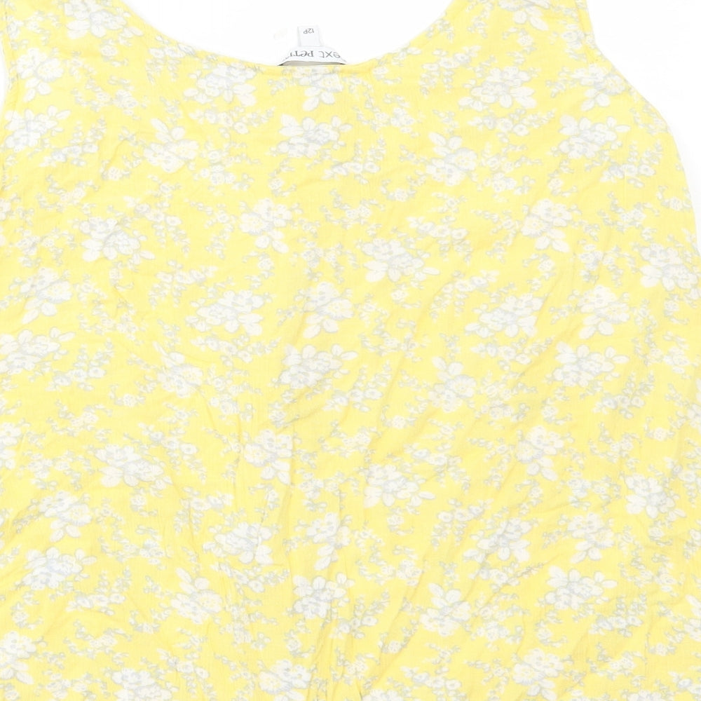 NEXT Womens Yellow Floral Polyester Basic Tank Size 12 Scoop Neck