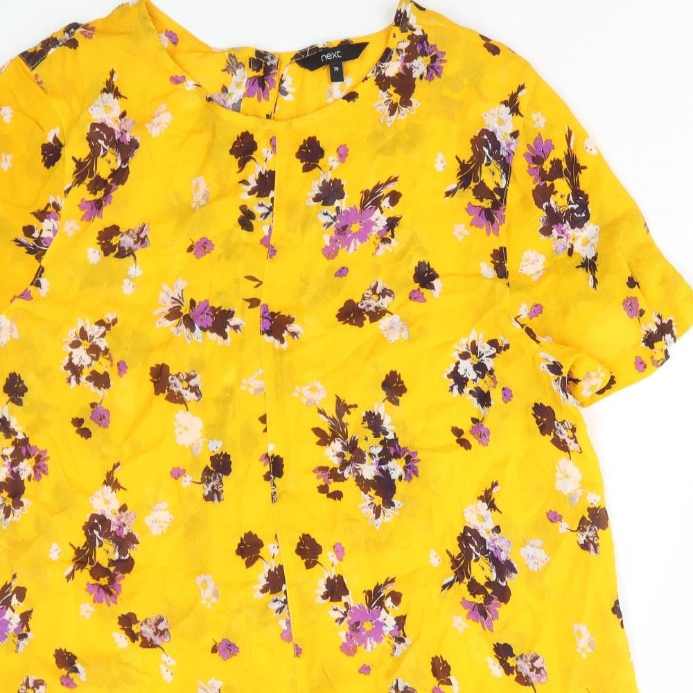 NEXT Womens Yellow Floral Viscose Basic Blouse Size 20 Round Neck