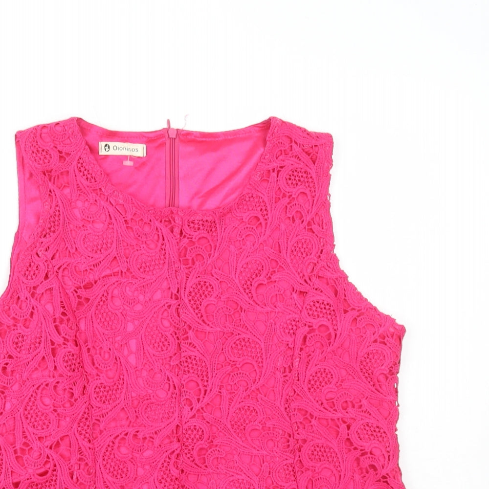 Oioninos Womens Pink Polyester Basic Blouse Size XL Round Neck