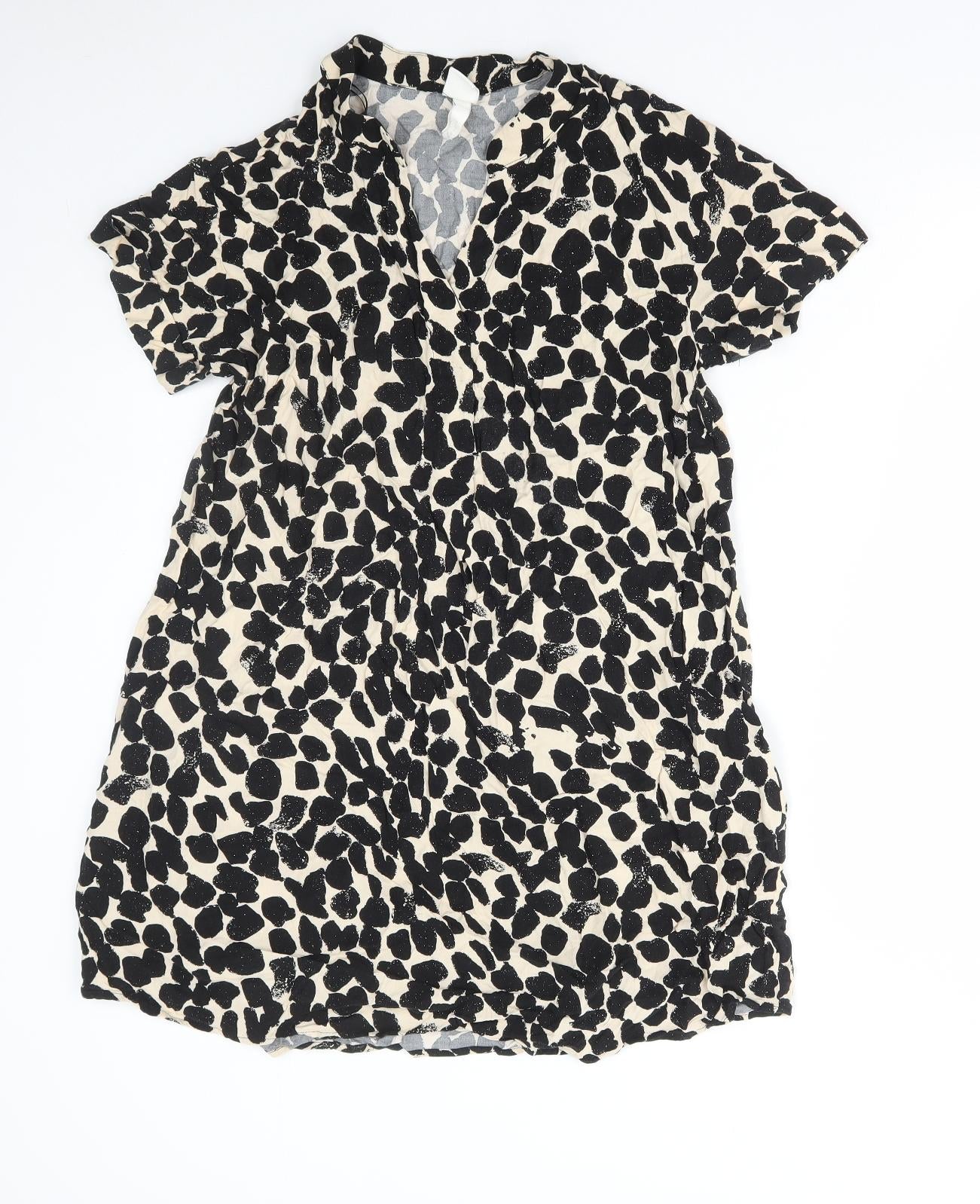 H&M Womens Brown Geometric Viscose A-Line Size S V-Neck Pullover