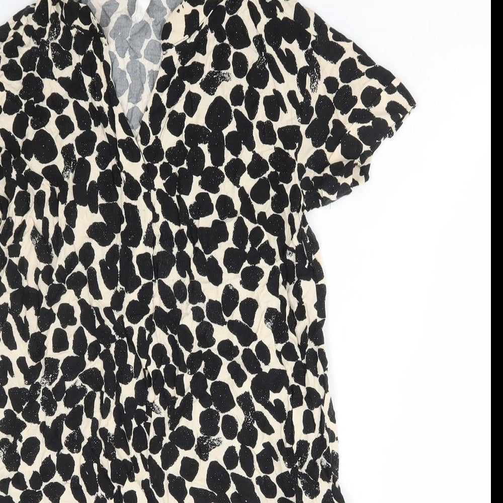 H&M Womens Brown Geometric Viscose A-Line Size S V-Neck Pullover