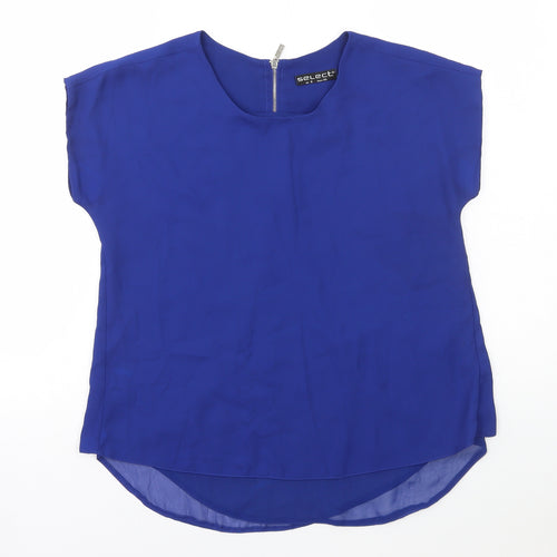 Select Womens Blue Polyester Basic Blouse Size 6 Round Neck