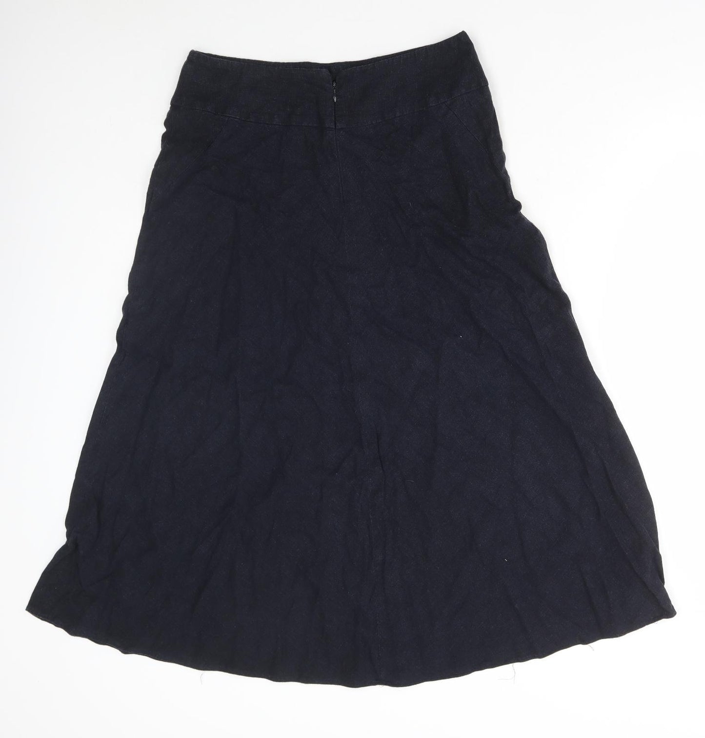 Marks and Spencer Womens Blue Linen Flare Skirt Size 32 in Zip