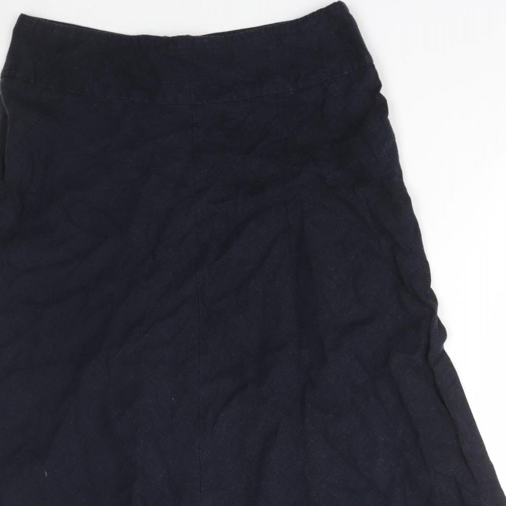 Marks and Spencer Womens Blue Linen Flare Skirt Size 32 in Zip
